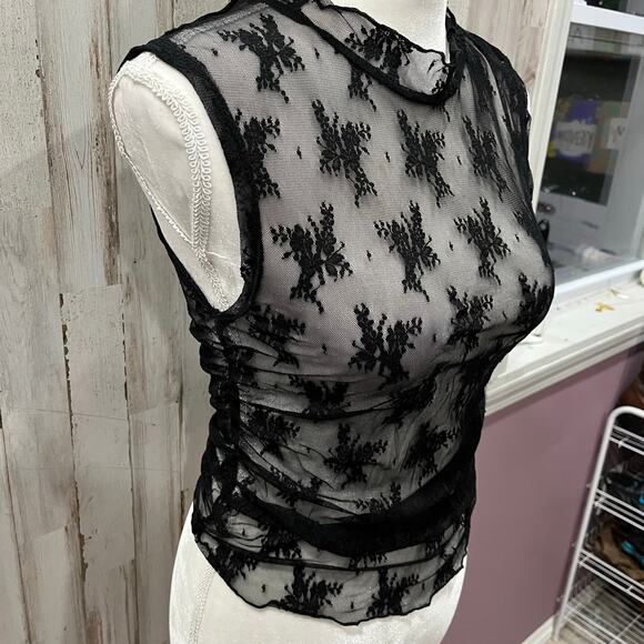 BluIvy Black Sheer Floral Mock Neck Witchy Whimsygoth Womens Size Medium - Picture 2 of 7